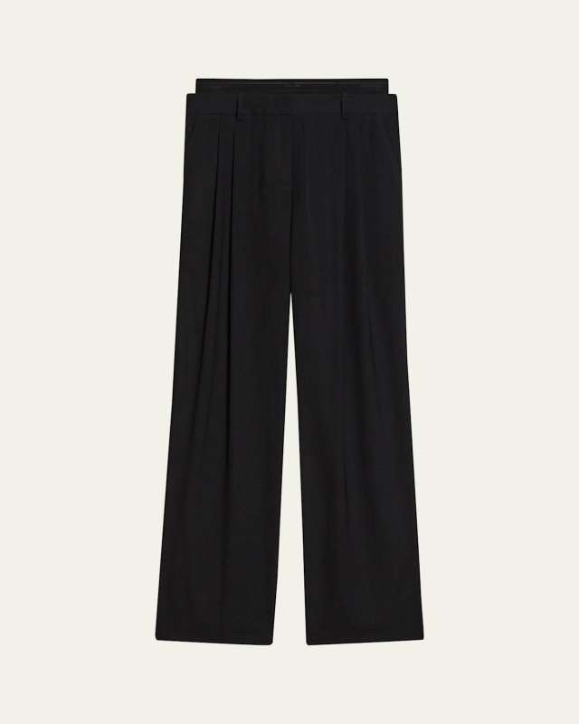 Pleated Double-Waistband Pants